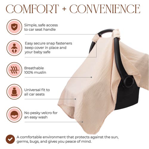 Comfy Cubs Muslin Cotton Baby Car Seat Cover In Blush