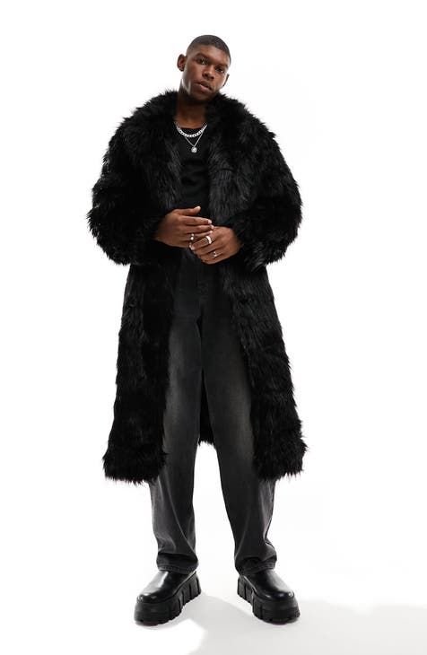 ASOS Oversized Faux Fur Hoodie in Black for Men