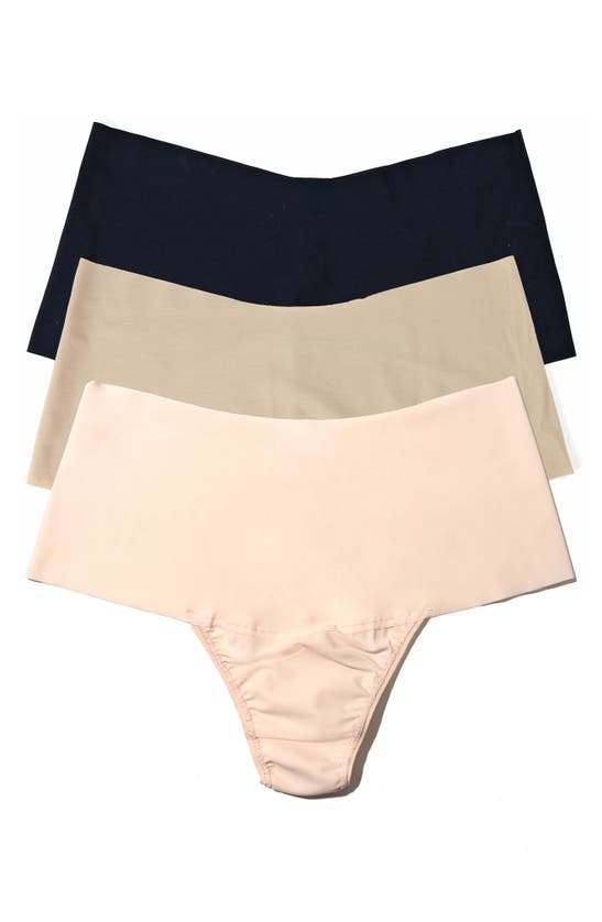 Hanky Panky Breathe Assorted 3-pack High Waist Thongs In Taupe/coffee/black