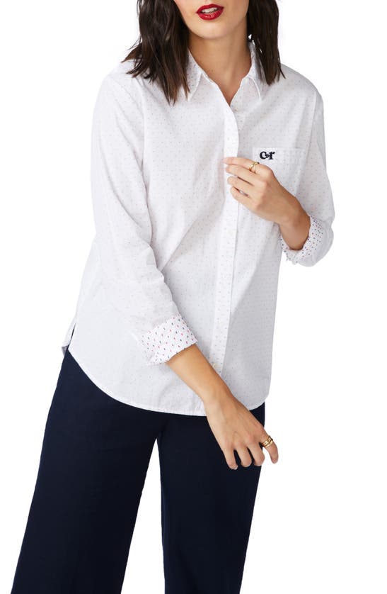 Shop Court & Rowe Clip Dot Long Sleeve Cotton Button-up Shirt In Ultra White
