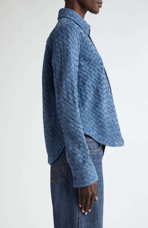 Shop Bottega Veneta Intrecciato Suede Button-up Shirt In Mid Blue