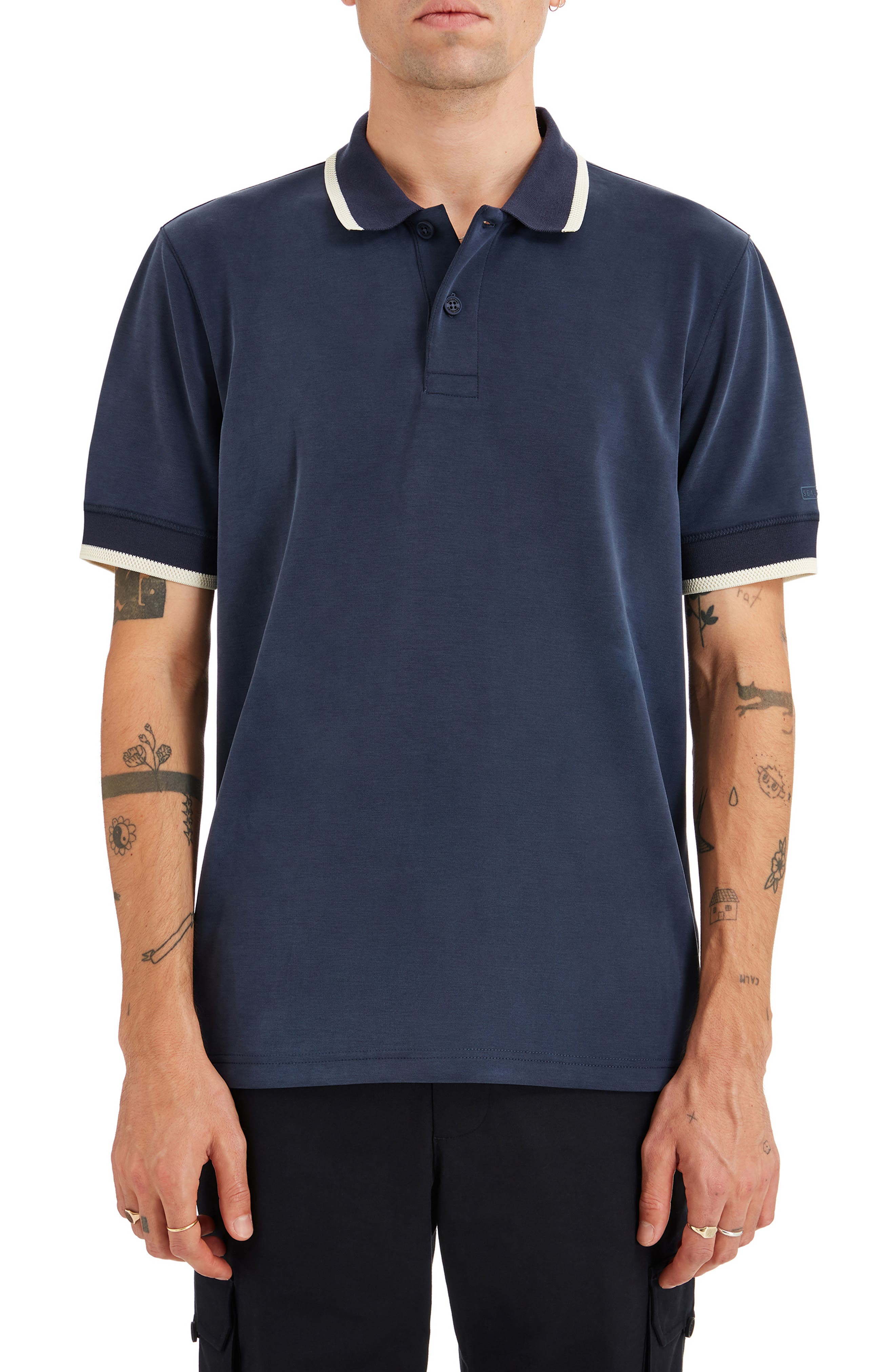 Sealskinz Hethersett Tipped Polo in Navy 