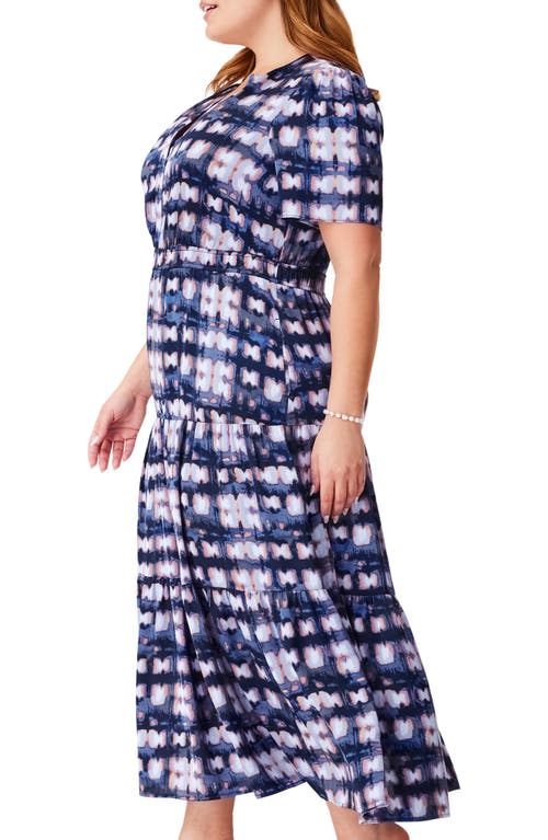 Shop Nic + Zoe Nic+zoe Shibori Glow Daydream Tiered Maxi Shirtdress In Indigo Multi