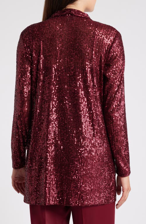 Shop Anne Klein Sequin Draped Open Front Cardigan In Red Ruby