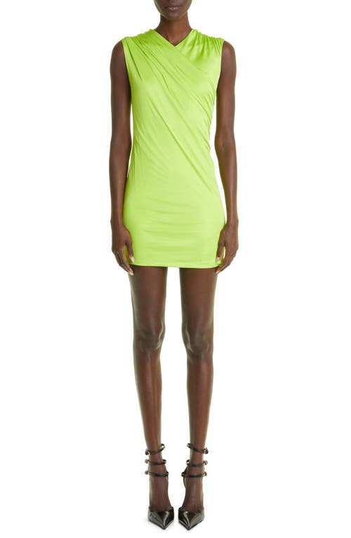 Versace Gathered Crossover Neck Jersey Minidress in Lime