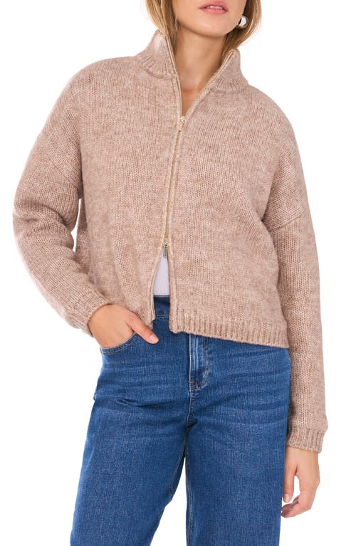 1.STATE Fuzzy Zip Front Knit Jacket in Sugar Maple 