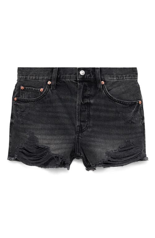 Mango Frayed High Waist Denim Cutoff Shorts In Black Denim