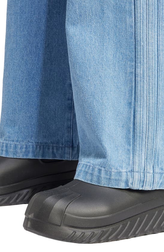 Shop Adidas Originals X Kseniaschnaider 3-stripe Wide Leg Jeans In Light Denim