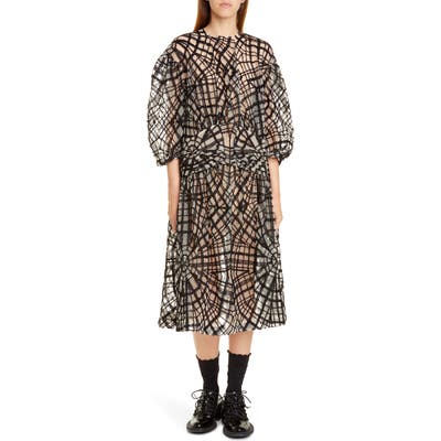 Simone Rocha Pintuck Web Tulle Midi Dress, US / 10 UK - Black