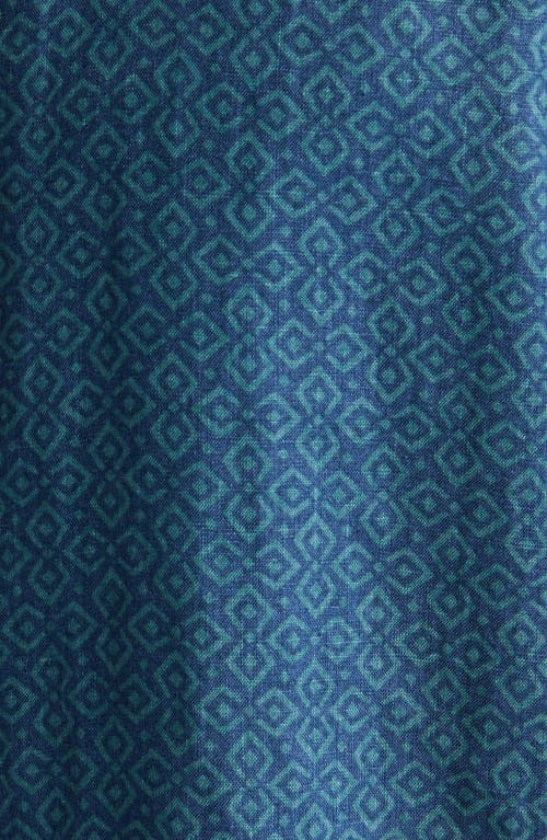 Shop Nordstrom Regular Fit Geo Pattern Linen Blend Camp Shirt In Navy- Teal Abstract Diamonds