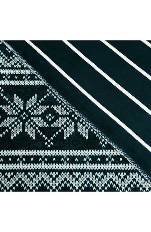 Nautica Fairisle Texture Coco Flannel Reversible Throw Blanket In Green