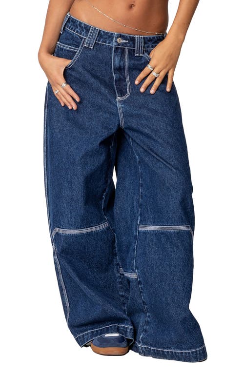 Shop Edikted Low Rise Super Wide Leg Jeans In Dark-blue