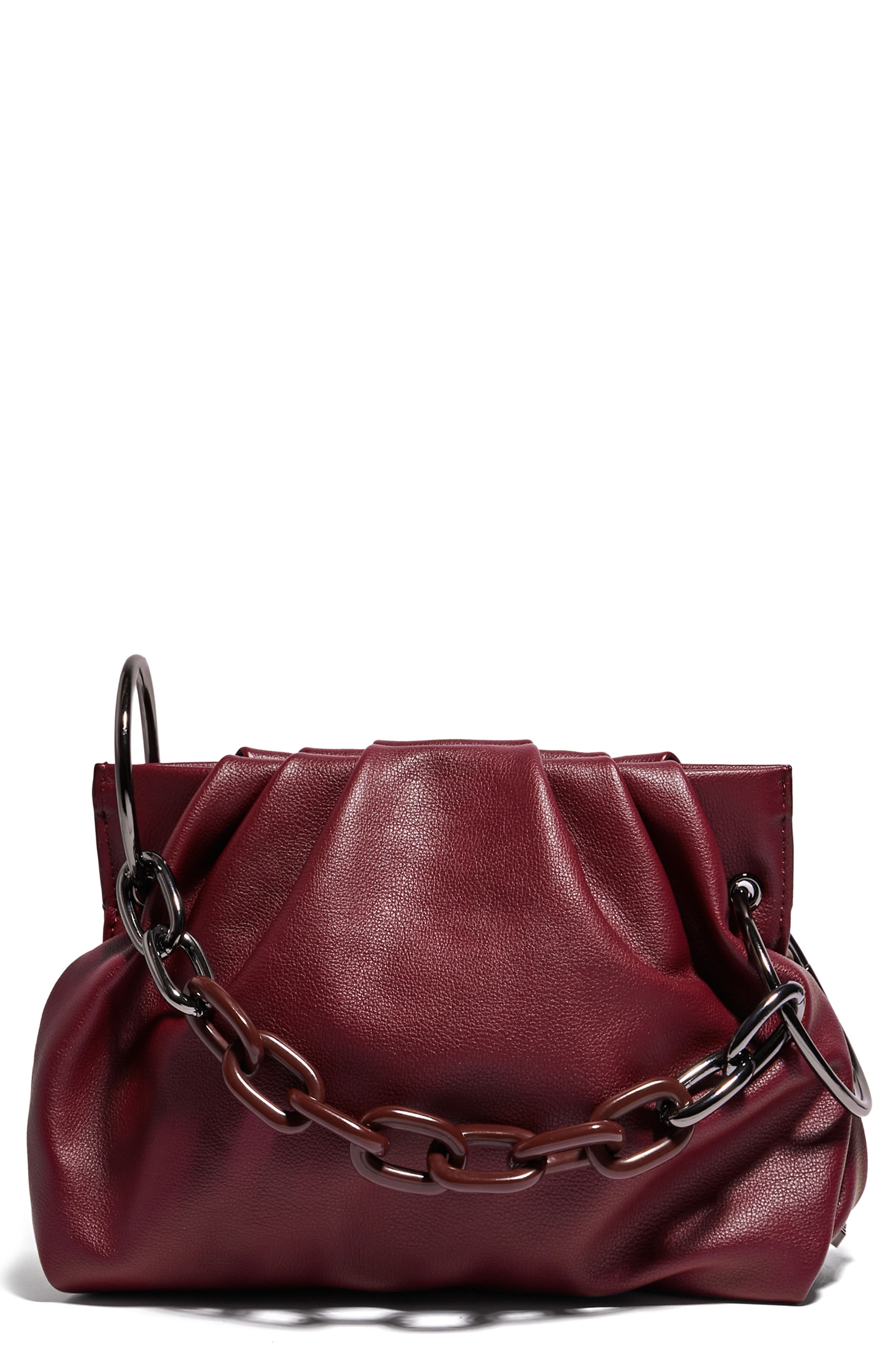 maroon leather handbag