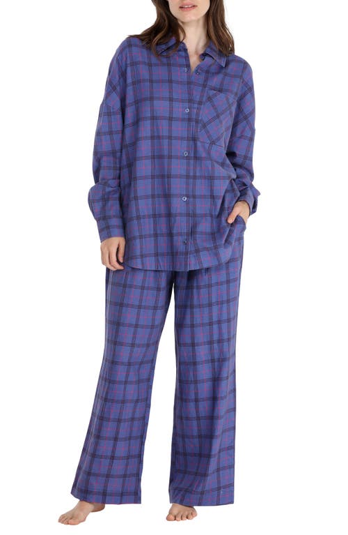 Shop Honeydew Intimates Honeydew Golden Hour Cotton Twill Pajamas In Indigo Plaid