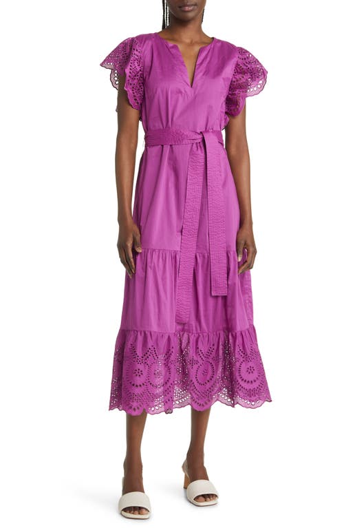 Rails Gia Eyelet Embroidered Cotton Midi Dress in Berry