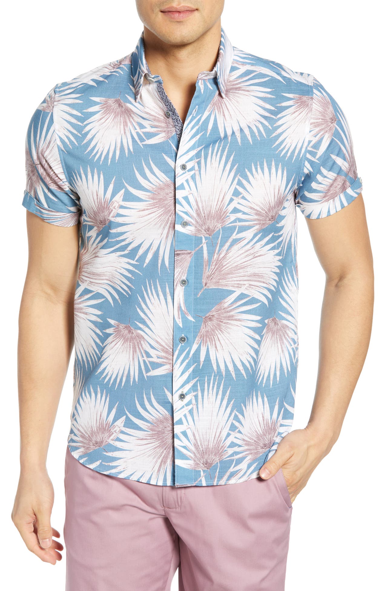 Ted Baker London | Palm Print Short Sleeve Extra-Slim Fit Hawaiian ...