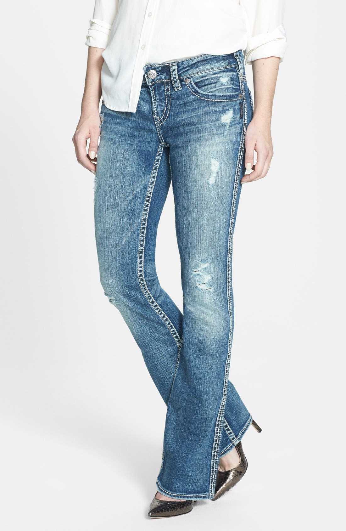 Silver Jeans Co. 'Aiko' Faux Flap Pocket Distressed Bootcut Jeans (Indigo) | Nordstrom