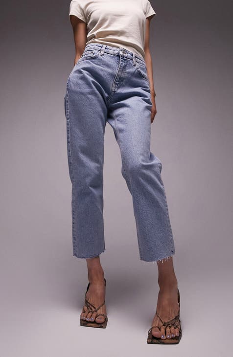 Topshop Tall Kort Jeans In Mid Blue for Women
