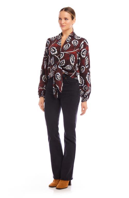 Shop Fifteen Twenty Scarlet Long Sleeve Tie Front Top In Floral