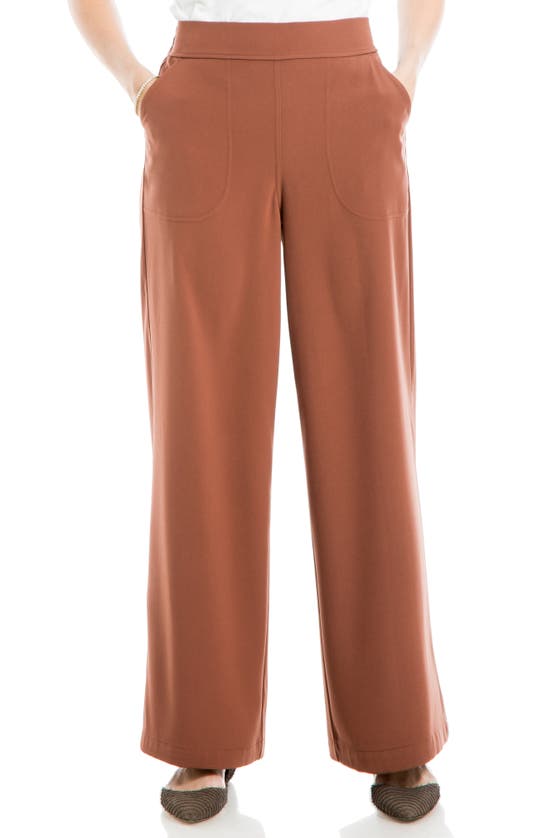 Max Studio Twill Easy Wide Leg Trouser In Chestnut