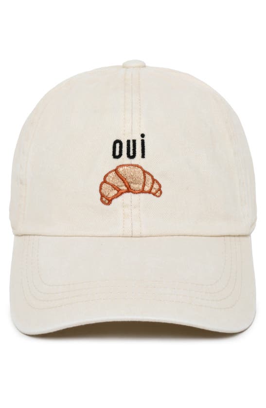 Shop David & Young Oui Croissant Embroidered Cotton Baseball Cap In Beige