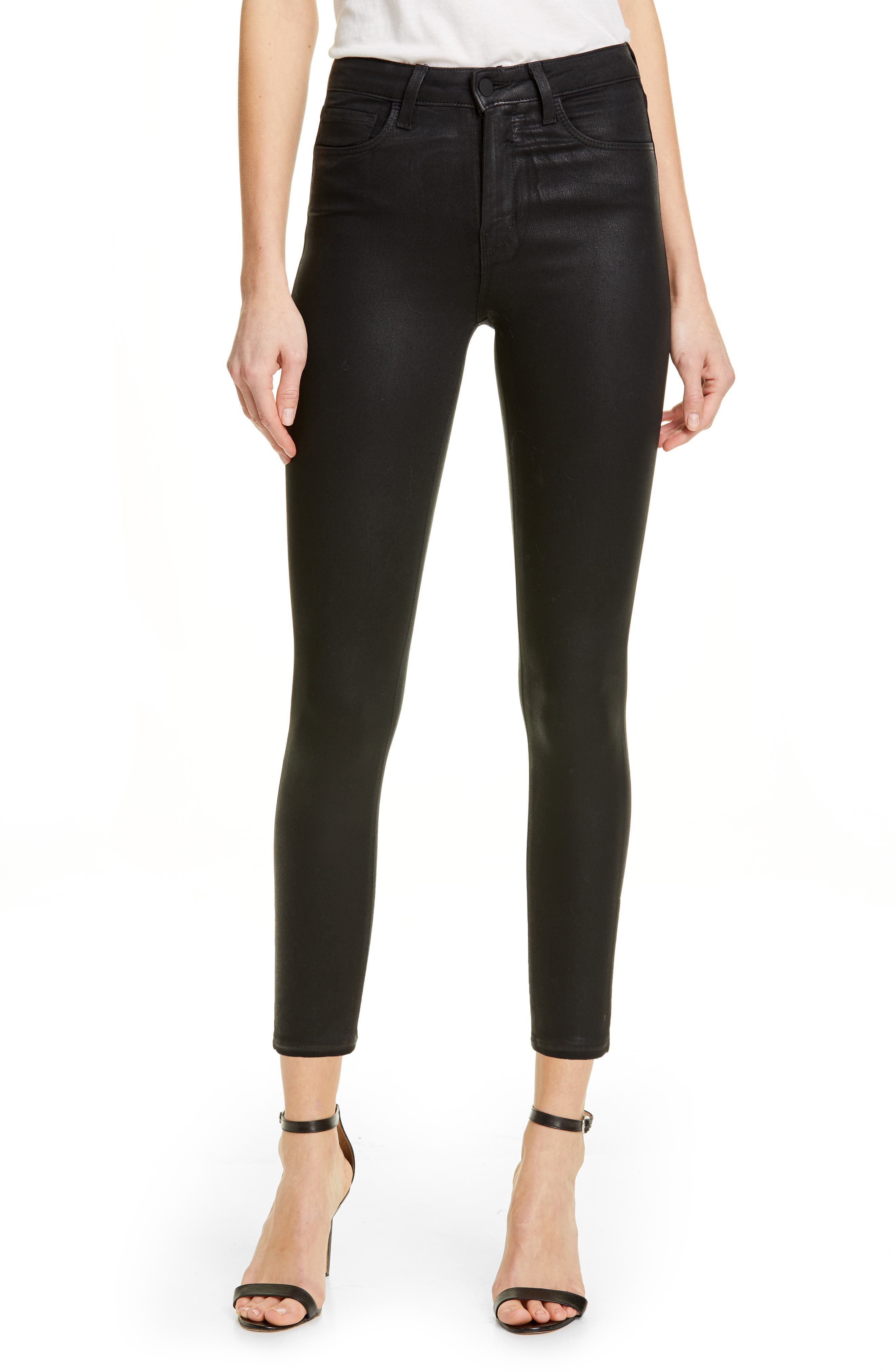 L'AGENCE Coated High Waist Skinny Jeans in Black Coated