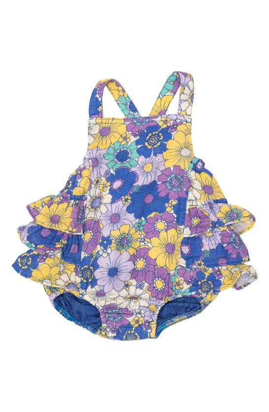 Angel Dear Babies' Retro Cosmo Ruffle Organic Cotton Muslin Romper In Purple Multi