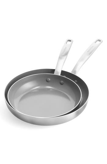Greenpan Chatham Stainless Steel Ceramic Nonstick 8" And 10" Fry Pan Set In Stainless Steel