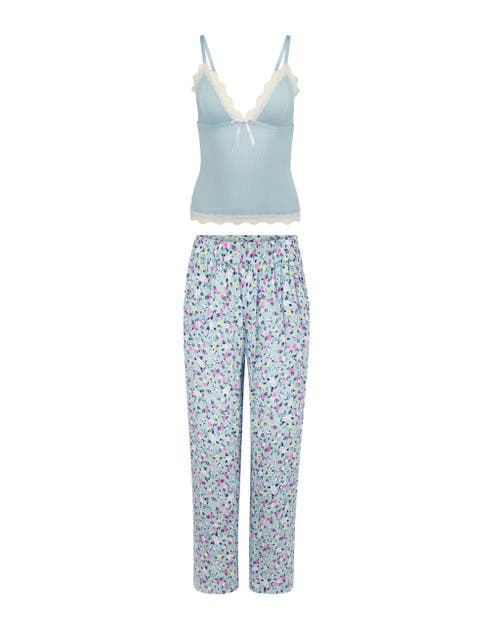 Adore Me Bryony Pajama Cami & Pants Set In Ditsy Blue
