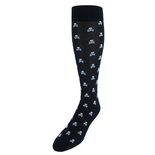 Shop Trafalgar Rodger Skull And Cross Bones Over The Calf Mercerized Cotton Socks In Black