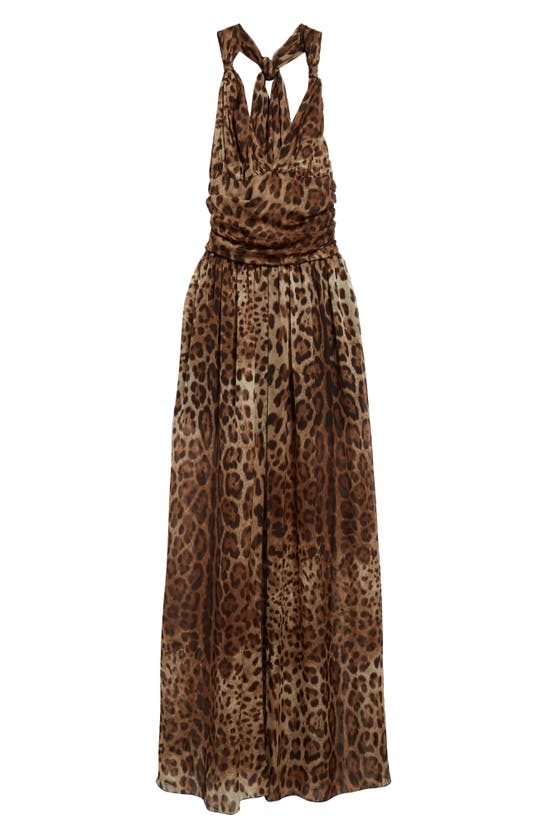 Dolce & Gabbana Leopard-print Halterneck Silk Gown In Hy13m Leo New