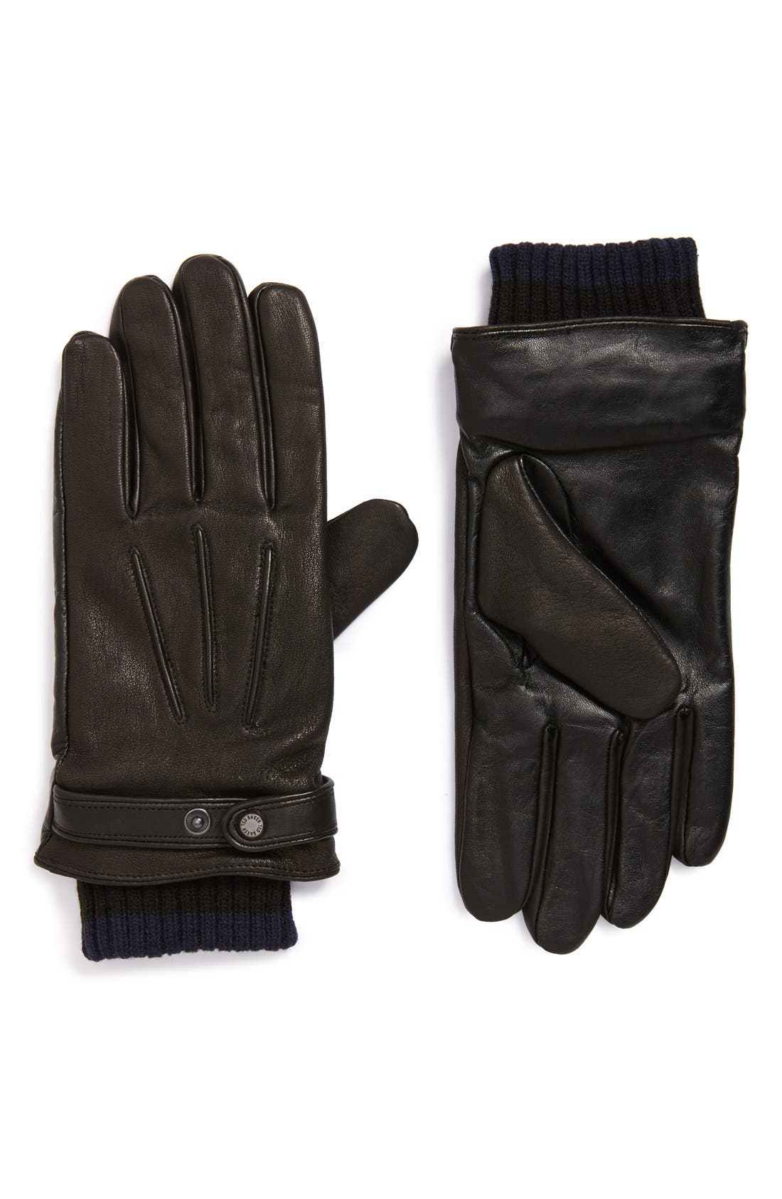 Ted Baker London 'Onlyted' Ribbed Cuff Leather Tech Gloves Nordstrom
