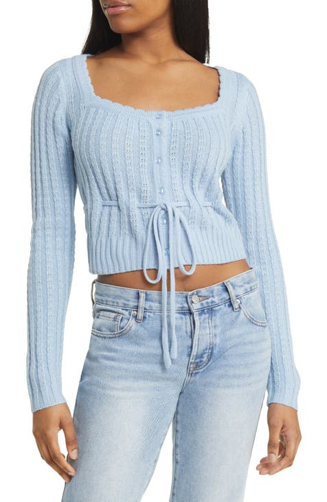 Crochet long sleeve top square neck - Small