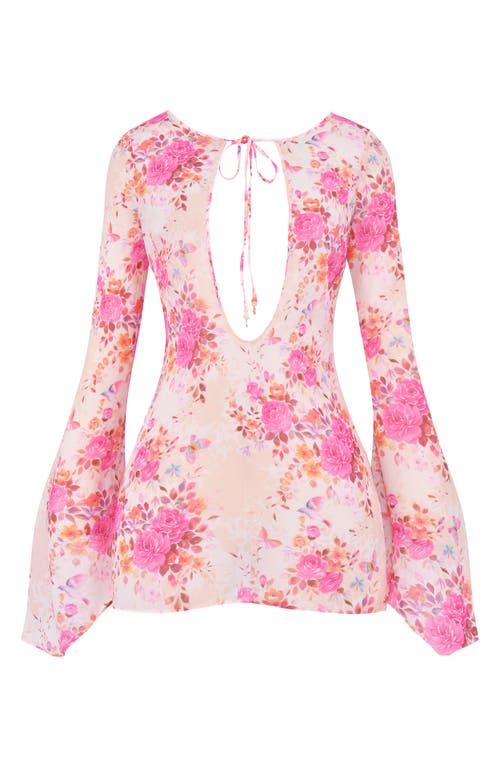 House Of Cb Oceana-a Sheer Long Sleeve Cover-up Minidress In Floral Print