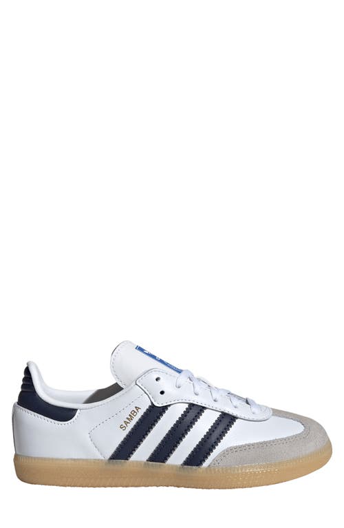 Shop Adidas Originals Adidas Kids' Samba Sneaker In White/collegiate Navy/gum