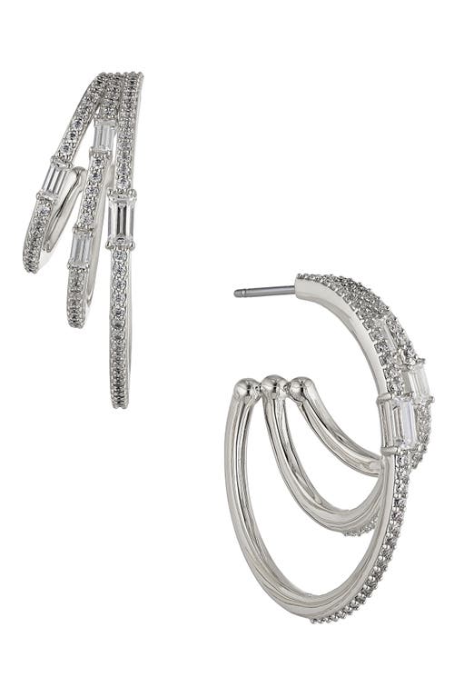 Nadri Triple Stack Hoop Earrings in Rhodium at Nordstrom