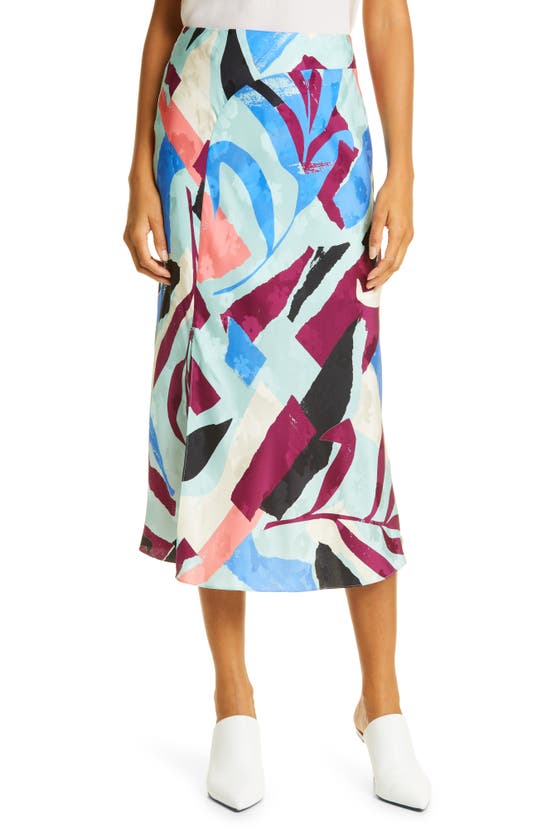 Tanya Taylor Kiarah Abstract Print Silk Skirt In Blue
