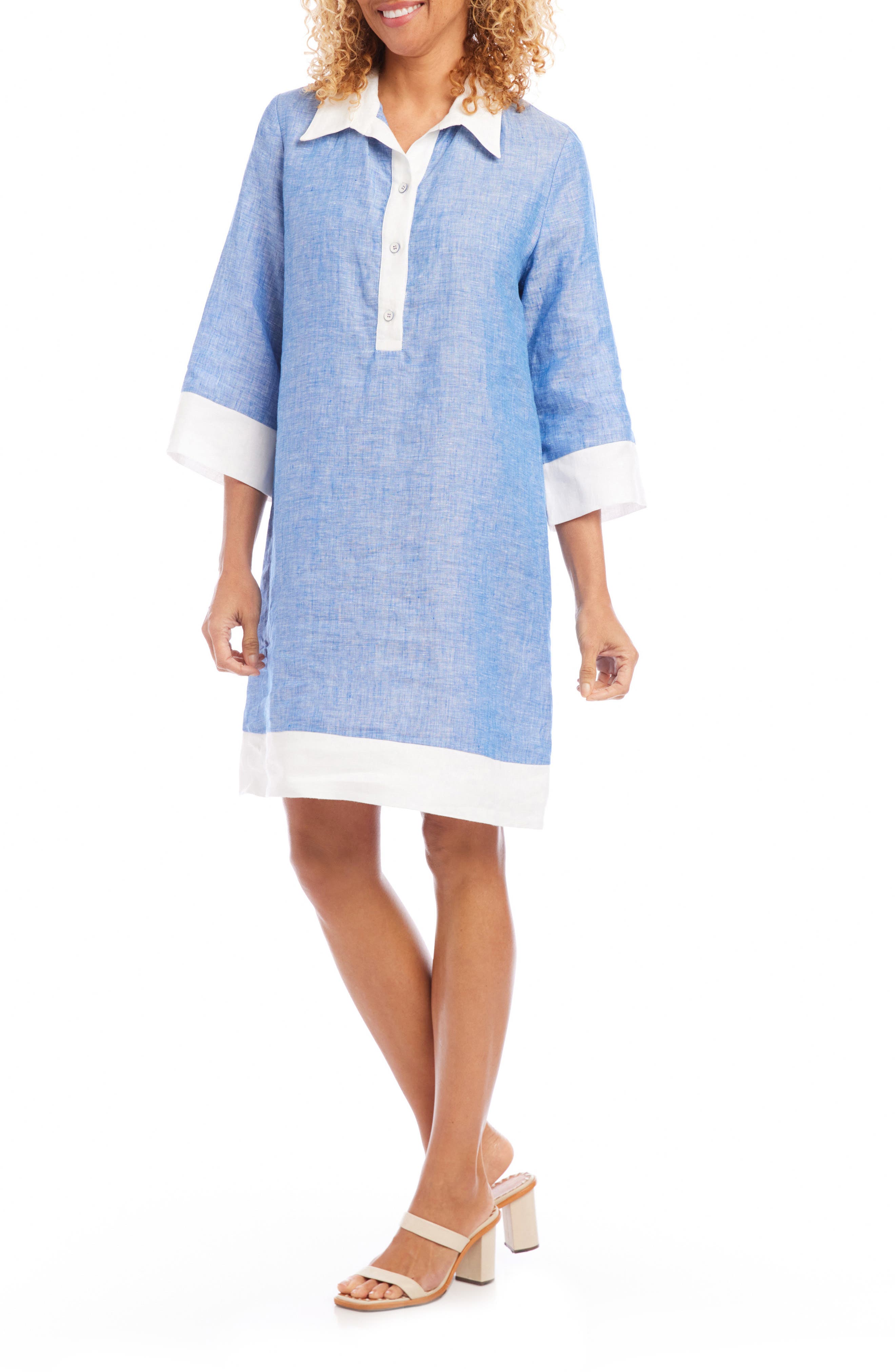 Karen Kane Colorblock Linen Shirtdress In Blue | ModeSens