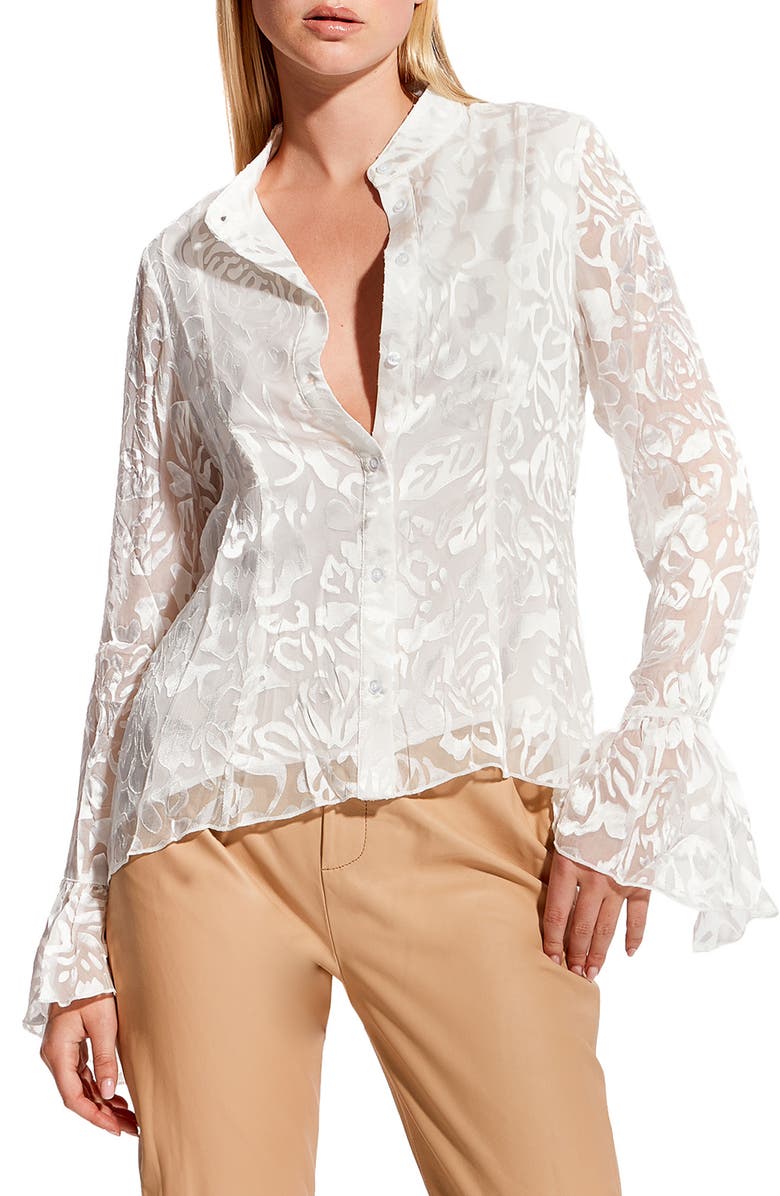AS BY DF Claude Burnout Bell Sleeve Blouse, Main, color, WHITE