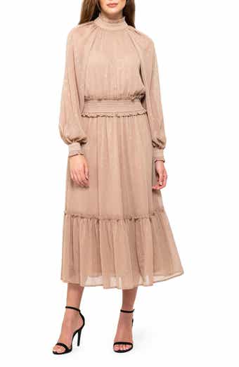 August Sky Women's Smocked Square Neck Long Sleeve Tiered Midi