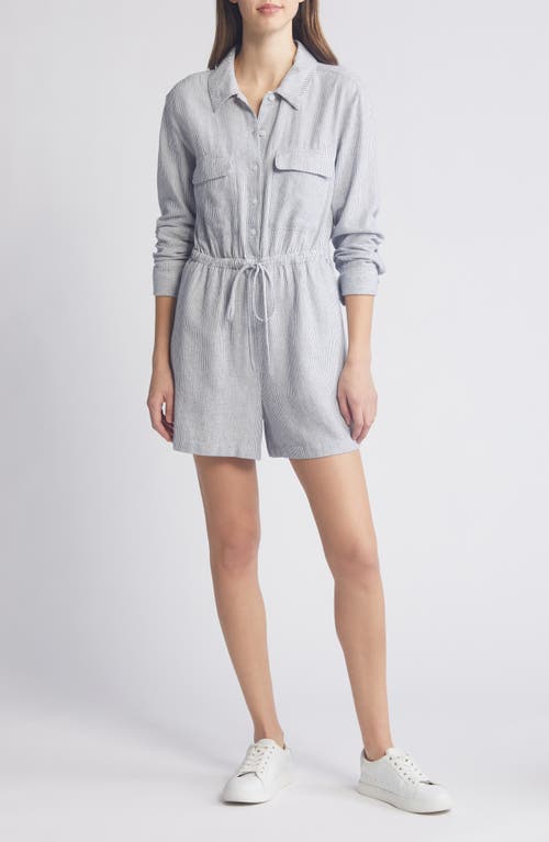 caslon(r) Stripe Long Sleeve Linen Blend Romper Leah at Nordstrom,