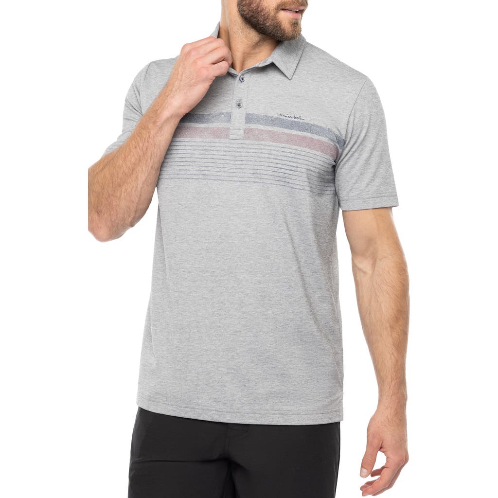 Travismathew Captain's Table Stripe Piqué Polo In Heather Med Grey