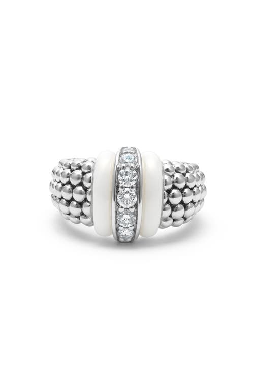 Shop Lagos White Caviar Diamond Link Ring In Silver/diamond