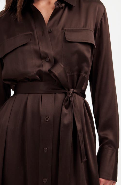 Shop Madewell Silk Belted Midi Shirtdress In Dark Carob