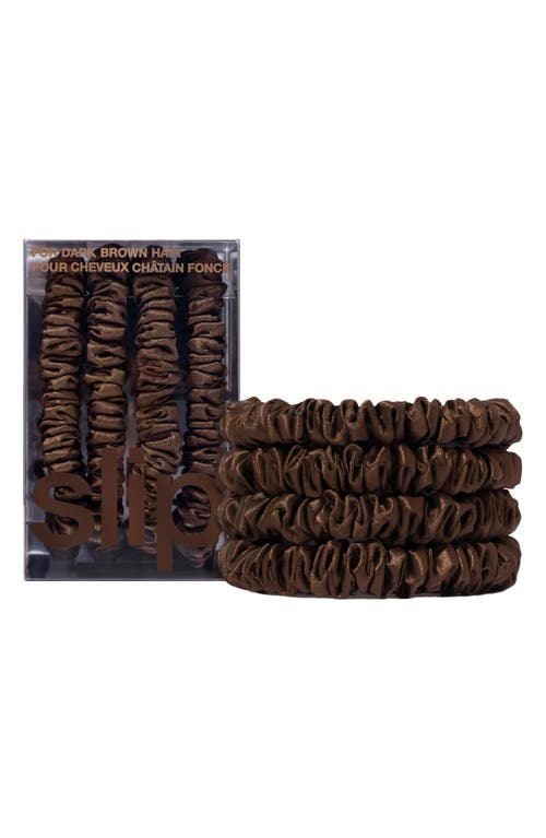 Shop Slip Pure Silk 4-pack Skinny Scrunchies: Back To Basics Collection In Dark Brown