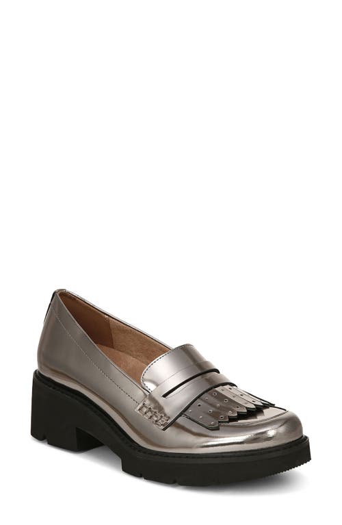 Darcy Fringe Leather Loafer in Pewter Metallic Leather