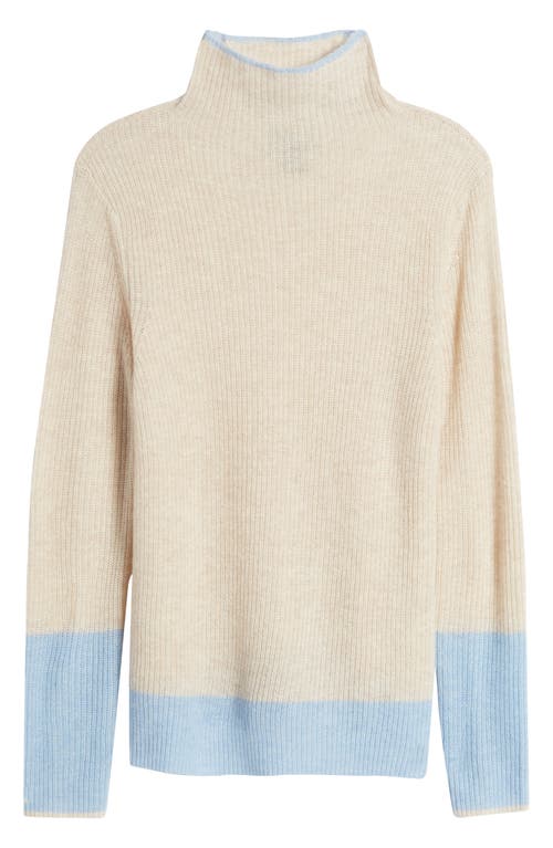 Shop Griffen Funnel Neck Wool & Cashmere Rib Sweater In Oat/light Blue