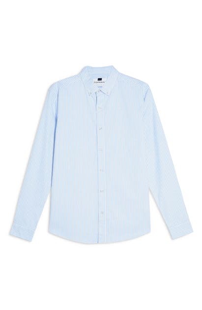 Topman Skinny Fit Pinstripe Button-Down Stretch Oxford Shirt In Blue ...