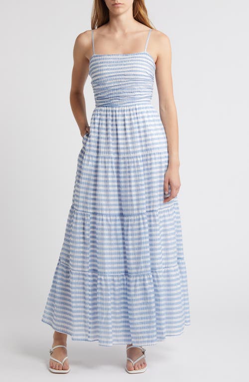 Textured Stripe Sleeveless Maxi Dress in Blue Hydrangea- Ivory Stripe