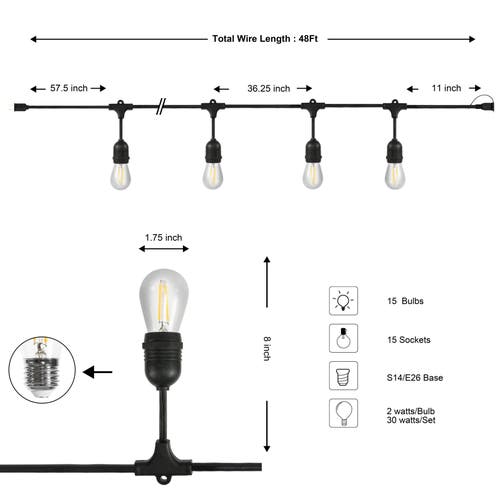 Shop Jonathan Y 15-light Indoor/outdoor Rustic Industrial Led S14 Edison Buld String Lights In Black